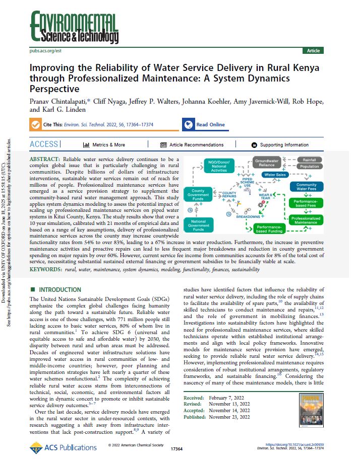Article cover: Improving the reliability of water service delivery in rural Kenya