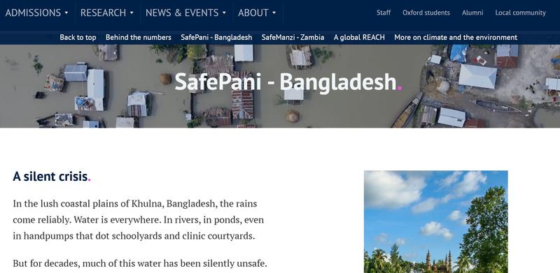 SafePani article header on University of Oxford website