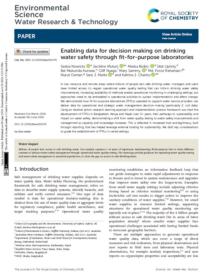 Article cover: Enabling data for decision making on drinking water safety