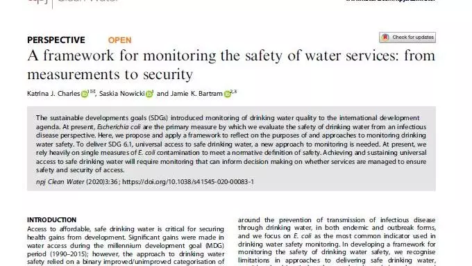 a framework for monitoring the safety of water services cover