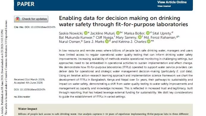 Article cover: Enabling data for decision making on drinking water safety