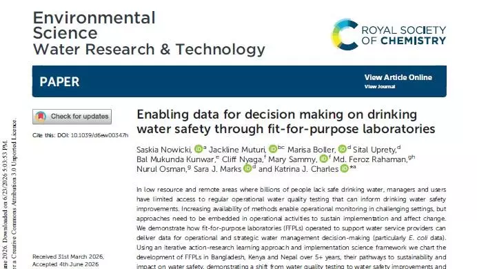 Article cover: Enabling data for decision making on drinking water safety